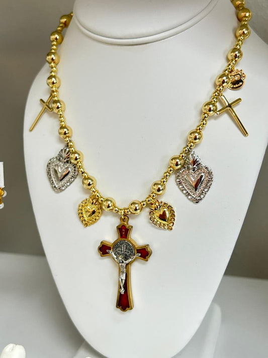 Cross and Hearts Necklace